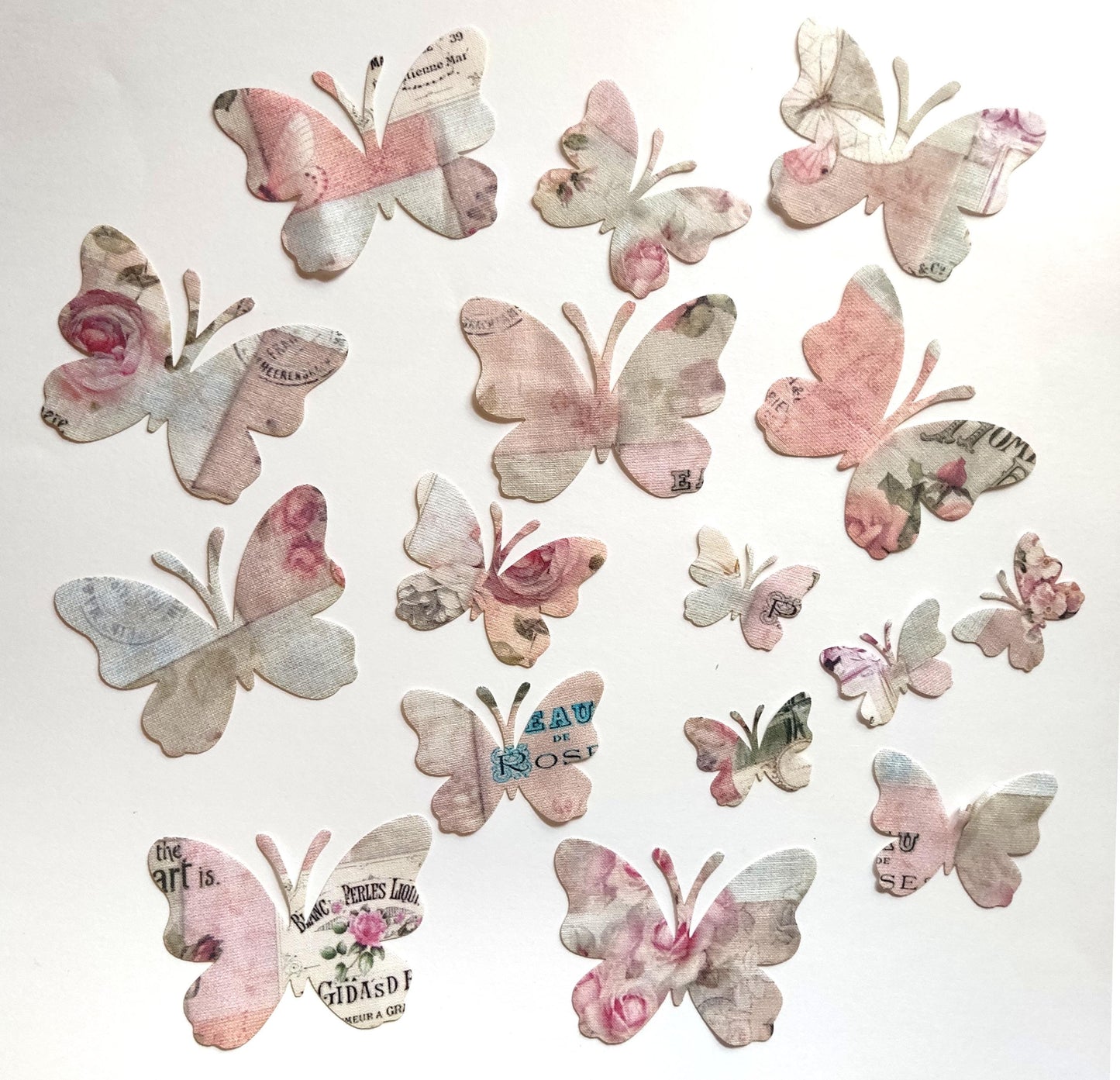 Fabric Butterfly Shapes, Butterfly Fabric Cutout, Butterflies on Vintage Fabric Die Cut Butterflies for Sewing Craft Projects