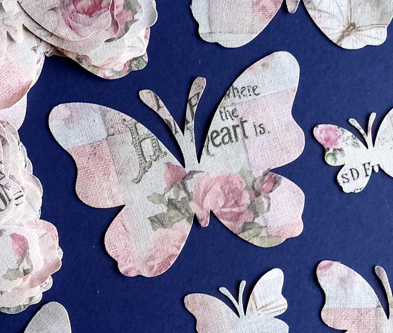 Fabric Butterfly Shapes, Butterfly Fabric Cutout, Butterflies on Vintage Fabric Die Cut Butterflies for Sewing Craft Projects