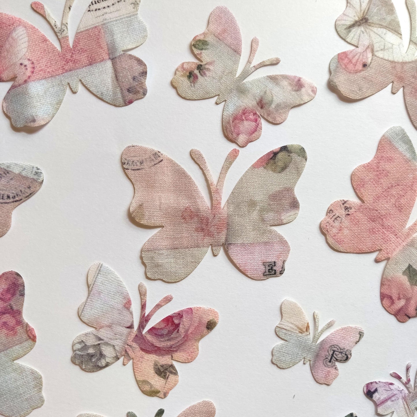 Fabric Butterfly Shapes, Butterfly Fabric Cutout, Butterflies on Vintage Fabric Die Cut Butterflies for Sewing Craft Projects