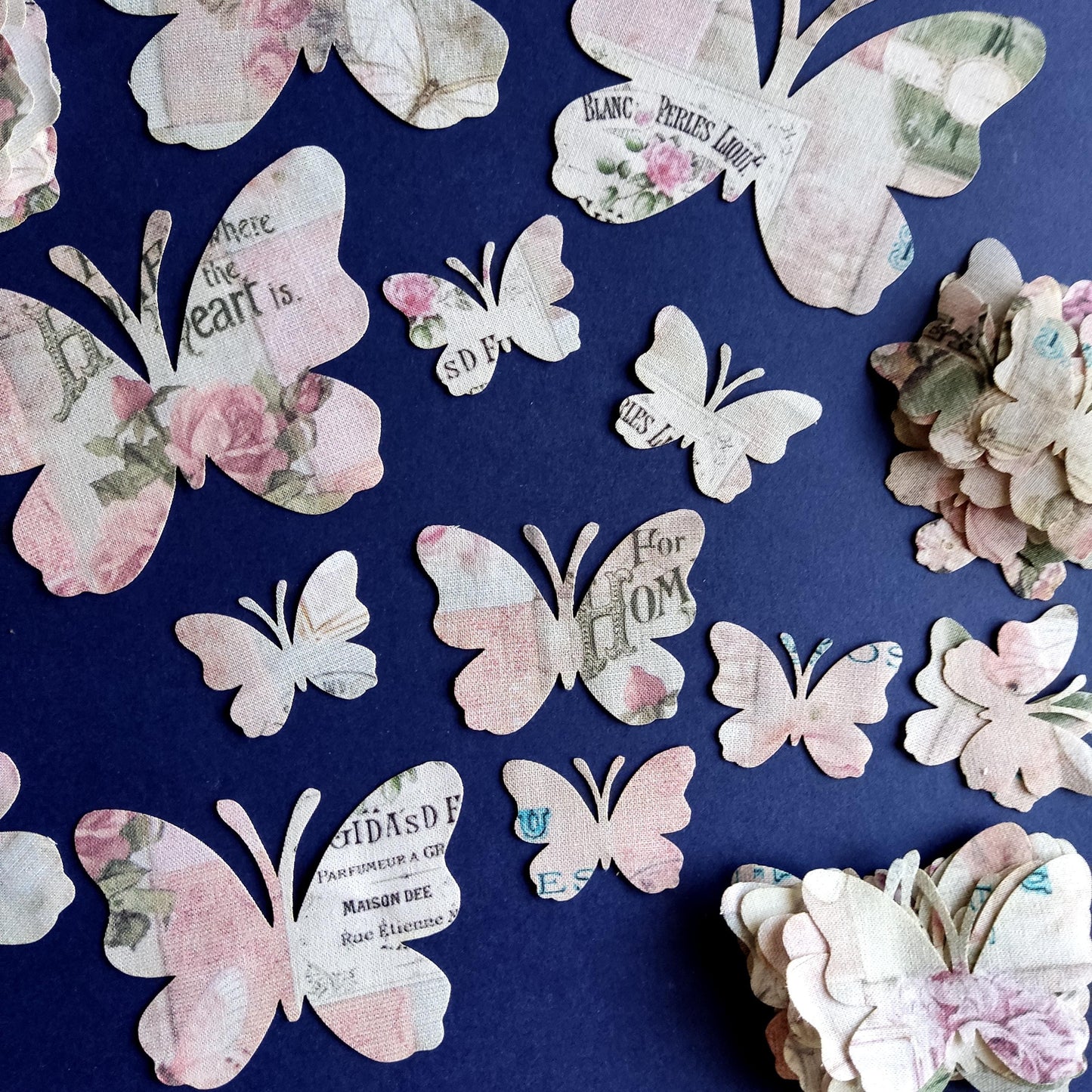 Fabric Butterfly Shapes, Butterfly Fabric Cutout, Butterflies on Vintage Fabric Die Cut Butterflies for Sewing Craft Projects