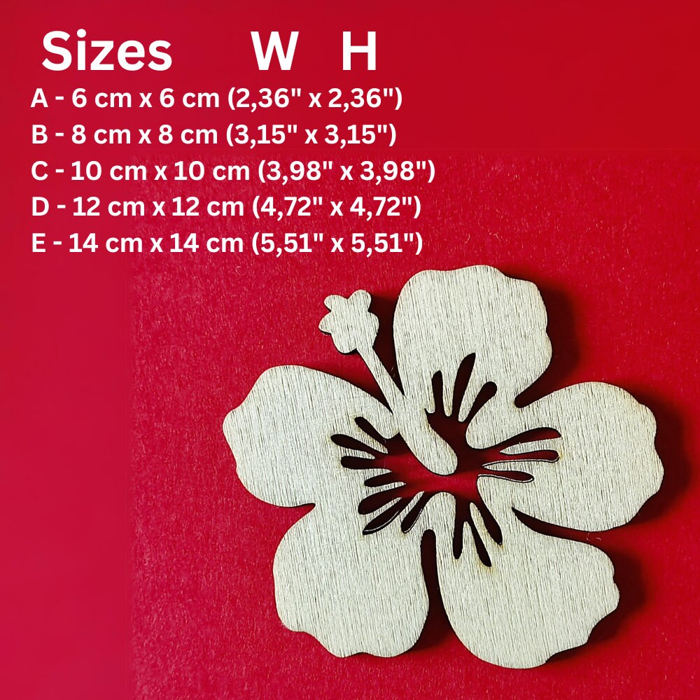 Hibiscus Wooden Shape, Unfinished Wooden Hibiscus Laser Cut, Wood Shapes, Natural Wood Hibiscus Symbol, Blank Hibiscus Flower Cuts