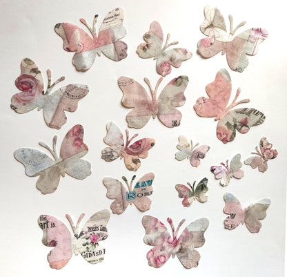 Fabric Butterfly Shapes, Butterfly Fabric Cutout, Butterflies on Vintage Fabric Die Cut Butterflies for Sewing Craft Projects