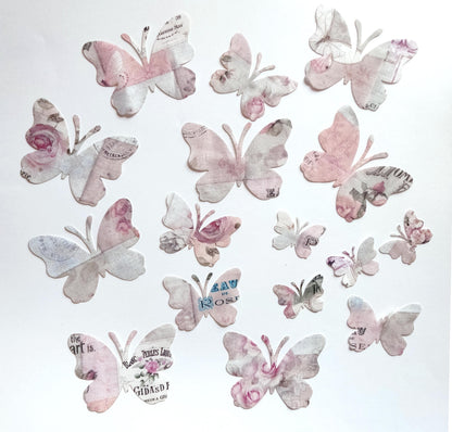 Fabric Butterfly Shapes, Butterfly Fabric Cutout, Butterflies on Vintage Fabric Die Cut Butterflies for Sewing Craft Projects
