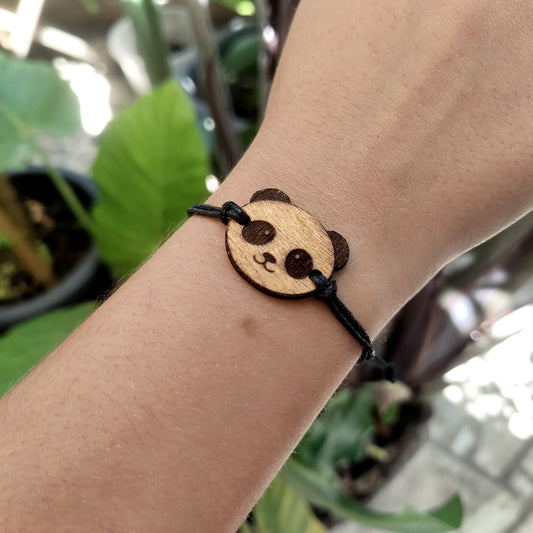 Wooden Panda Bracelet Adjustable Bracelet Handmade Nature Wood Charm Bracelet Cute Anniversary Gift Boho Panda Bracelet Gift for Daughter