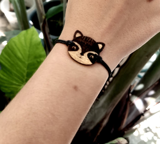 Wooden Raccoon Bracelet Adjustable Bracelet Handmade Nature Wood Charm Bracelet Cute Anniversary Gift Boho Raccoon Bracelet Gift