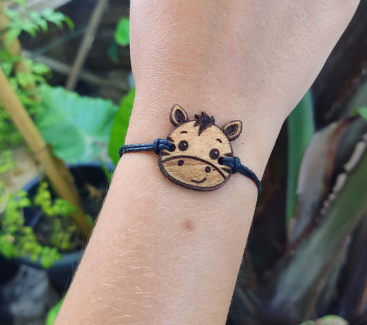 Wooden Zebra Bracelet Adjustable Bracelet Handmade Nature Wood Charm Bracelet Cute Anniversary Gift Boho Zebra Bracelet Gift