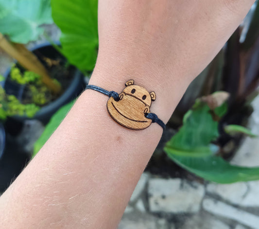 Wooden Hippopotamus Bracelet Adjustable Bracelet Handmade Nature Wood Charm Bracelet Cute Anniversary Gift Boho Hippopotamus Bracelet Gift