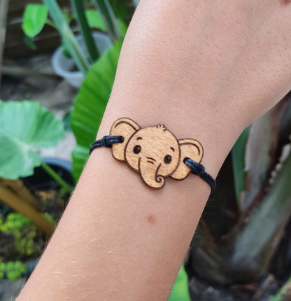 Wooden Elephant Bracelet Adjustable Bracelet Handmade Nature Wood Charm Bracelet Cute Anniversary Gift Boho Elephant Bracelet Gift