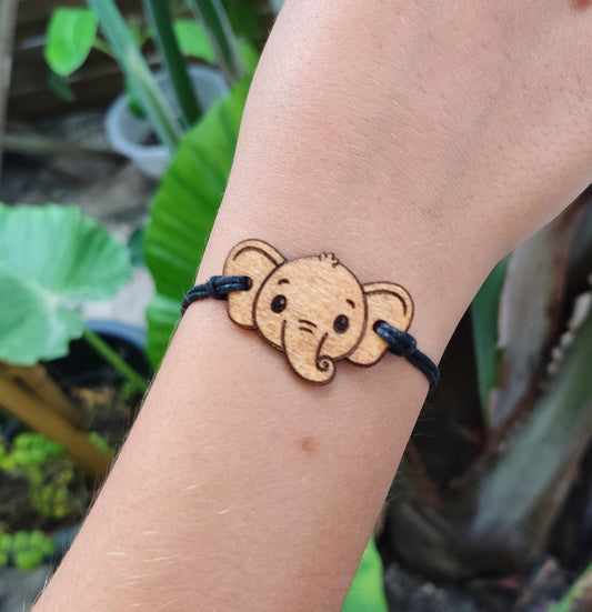 Wooden Elephant Bracelet Adjustable Bracelet Handmade Nature Wood Charm Bracelet Cute Anniversary Gift Boho Elephant Bracelet Gift