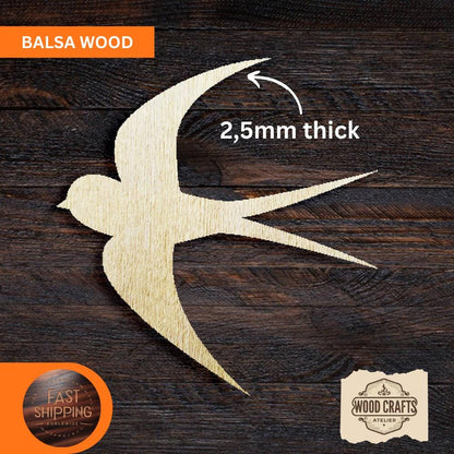 Wooden Swallow Shape Die Cut Wooden Agriculture Craft Projects Wooden Swallow Decor Unfinished Wooden Mini Wooden DIY Shapes Blank Bird