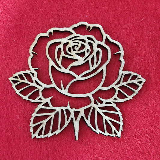 Wooden Rose Shape With Leaves And Thorns Unfinished Flower Details Laser Cut Wood Shapes Wood Blossom Flower Cuts DIY Crafts for Painting