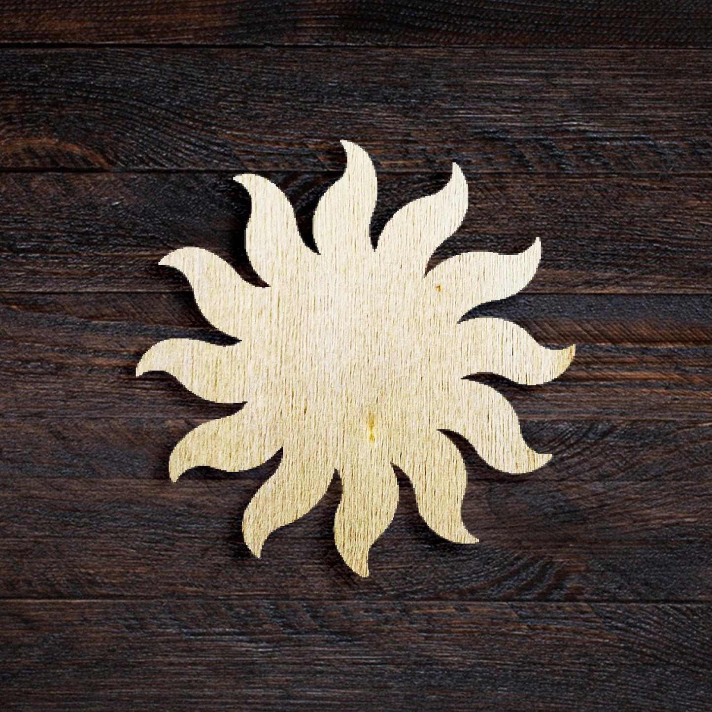 Wooden Sun Shape, Unfinished Wooden Sun, Laser Cut Wood Shapes, Natural Wood Star Symbol, Blank Sun Shinning Cuts DIY Crafts for Painting