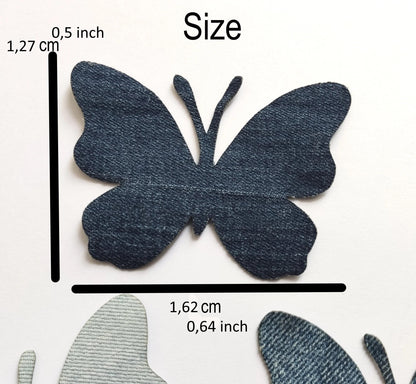 Denim Jean Patches Butterflies for Sewing, Jeans Cutouts for Sewing, Appliques for DIY Crafts, Denim Butterfly Patches, Blue Denim Butterflies