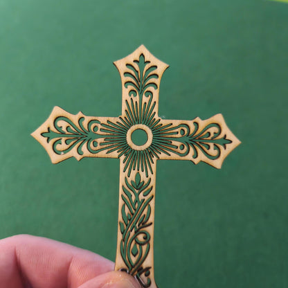 Die Cut Wooden Cross Wooden Craft With Unique Details Supplies Craft Projects Wooden Crown Decor Christian Cross Unfinished Blank Cross